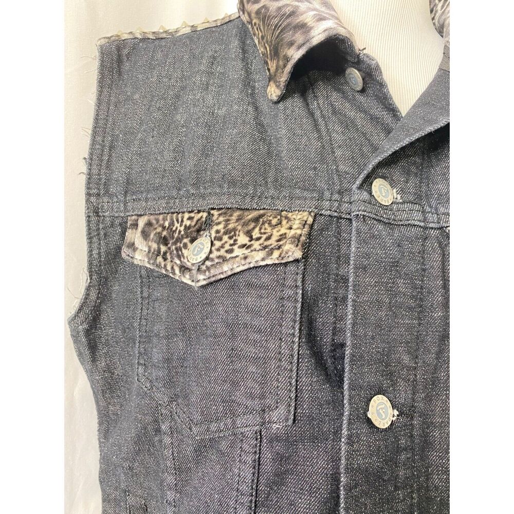Bare Fox Women's Vest Jacket Black Denim Studded Vintage Sleeveless Size Large - Picture 4 of 11